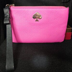 Kate Spade New York Hot Pink Barbie Leather Pebbled Wristlet Wallet Strap